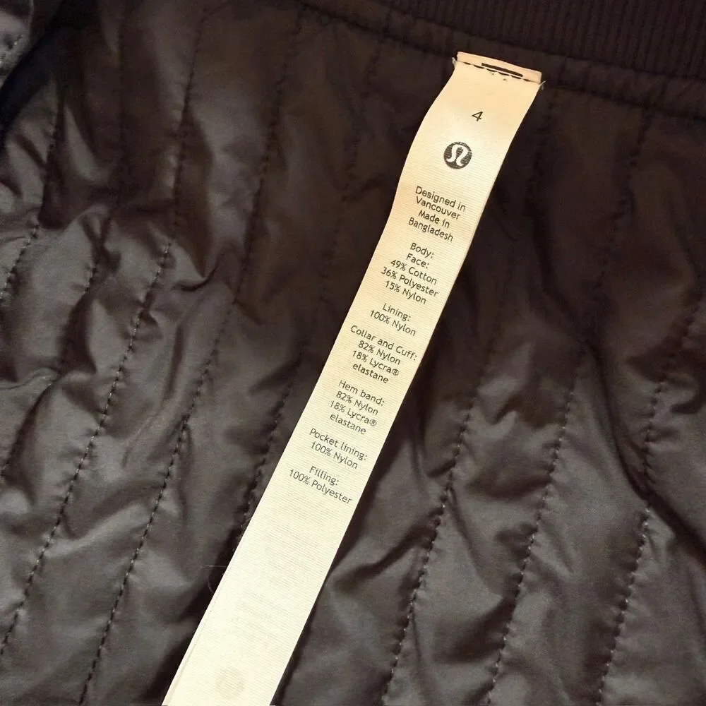 Lululemon Black Bomber Jacket 4 reversible warm fall
